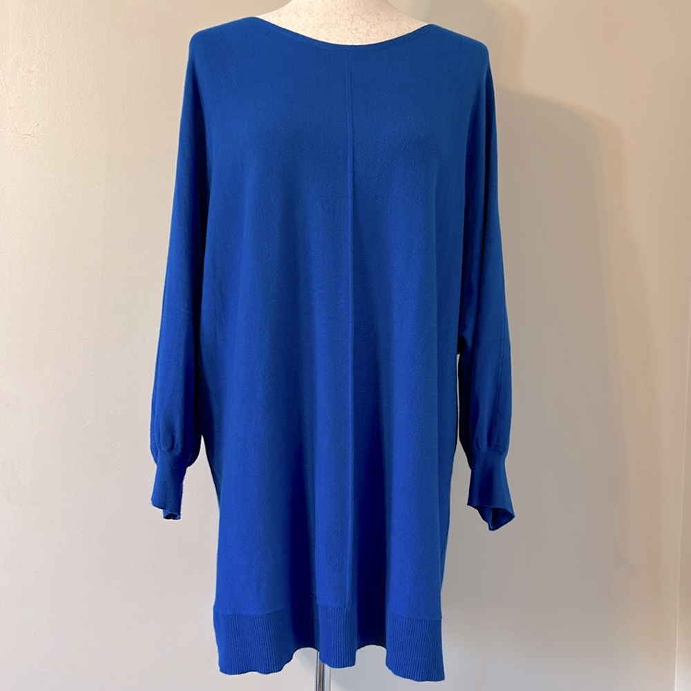 Max Studio Blue Longline Balloon Dolman Sleeve SweaterTunic Dress 1X - Picture 2 of 12